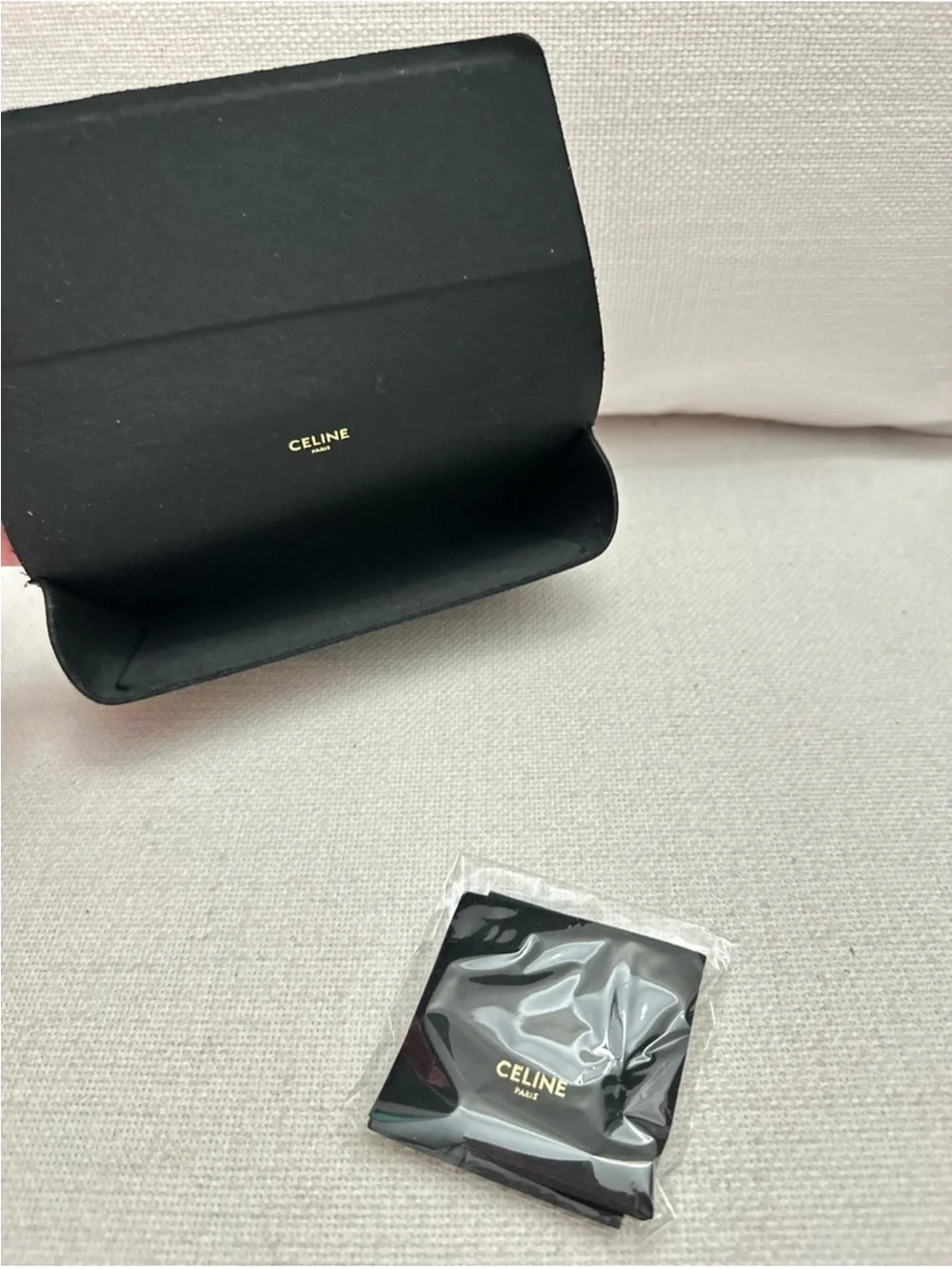 Celine Black Leather Sunglass case Gold Logo